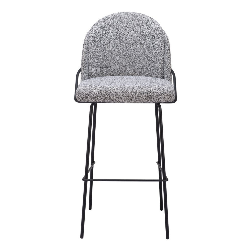 Set of Two 30" Light Gray And Black Shearling And Steel Bar Height Bar Chairs