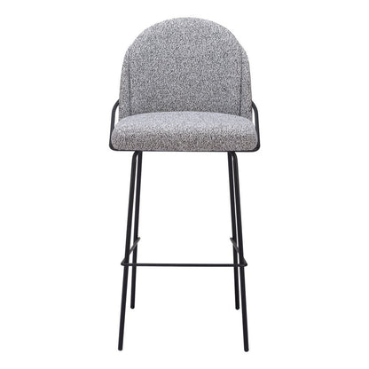 Set of Two 30" Light Gray And Black Shearling And Steel Bar Height Bar Chairs