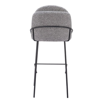 Set of Two 30" Light Gray And Black Shearling And Steel Bar Height Bar Chairs