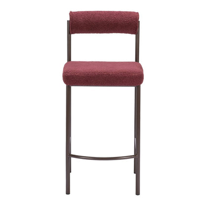 Set of Two 26" Red and Bronze Shearling and Steel Low Back Counter Height Bar Chairs