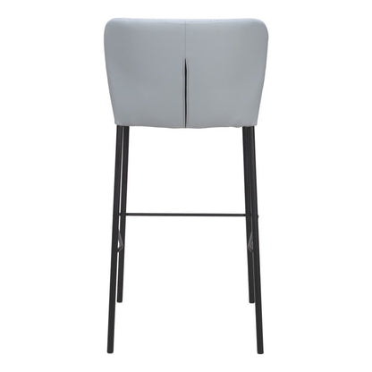 Set of Two 29" Gray And Black Faux Leather And Steel Bar Height Bar Chairs