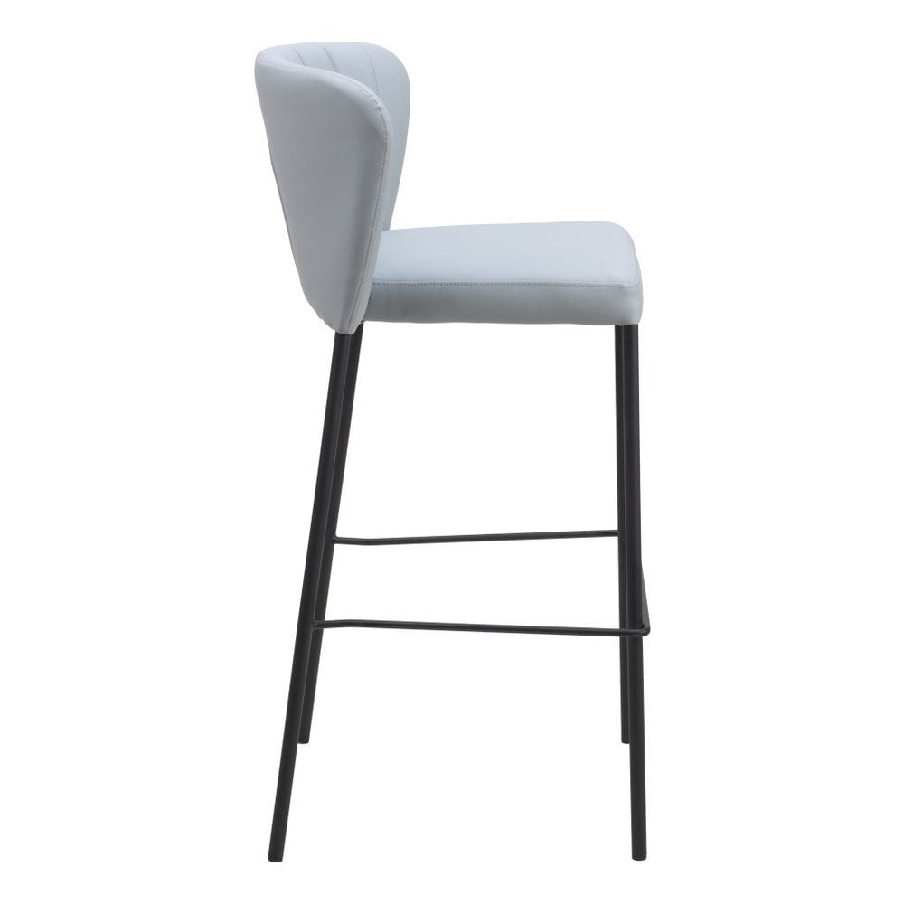 Set of Two 29" Gray And Black Faux Leather And Steel Bar Height Bar Chairs