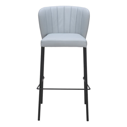 Set of Two 29" Gray And Black Faux Leather And Steel Bar Height Bar Chairs