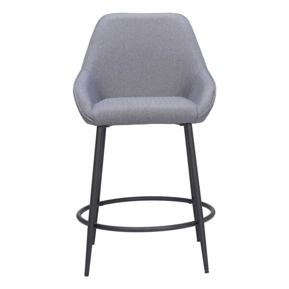 Set of Two 25" Gray And Black Fabric And Steel Counter Height Bar Chairs