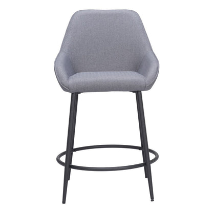 Set of Two 25" Gray And Black Fabric And Steel Counter Height Bar Chairs