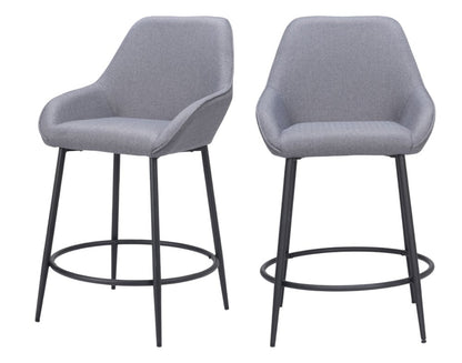Set of Two 25" Gray And Black Fabric And Steel Counter Height Bar Chairs