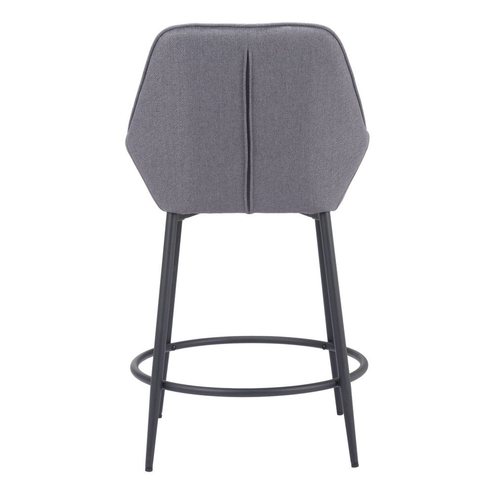 Set of Two 25" Gray And Black Fabric And Steel Counter Height Bar Chairs