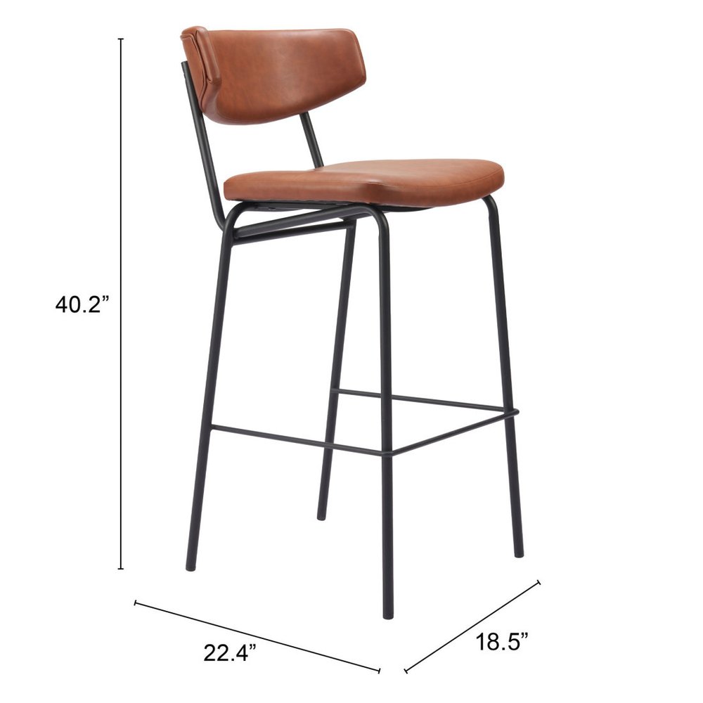 Set of Two 26" Brown And Black Faux Leather And Steel Counter Height Bar Chairs