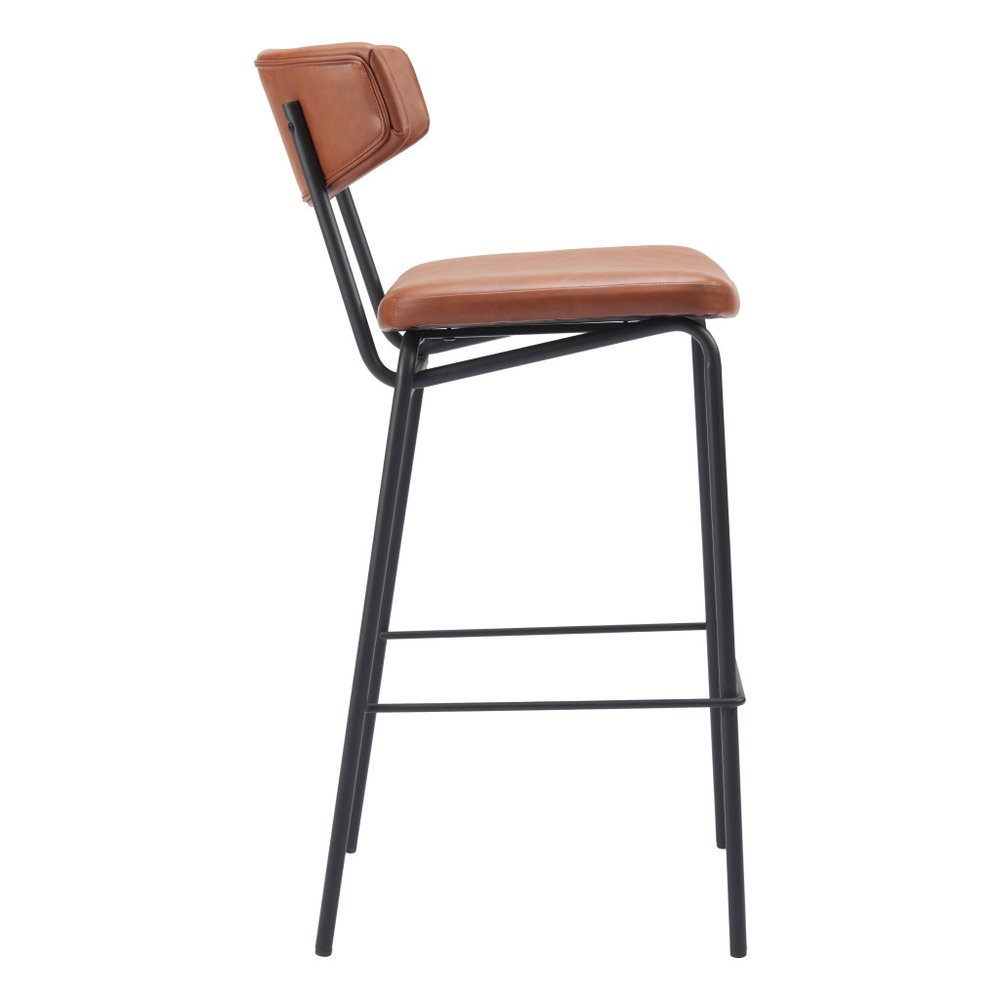 Set of Two 26" Brown And Black Faux Leather And Steel Counter Height Bar Chairs
