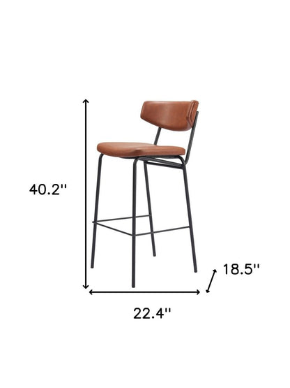 Set of Two 26" Brown And Black Faux Leather And Steel Counter Height Bar Chairs