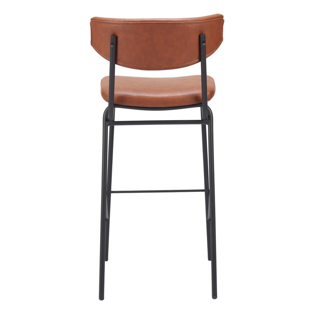 Set of Two 26" Brown And Black Faux Leather And Steel Counter Height Bar Chairs