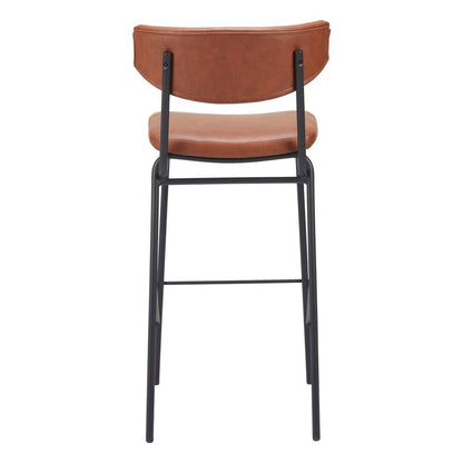 Set of Two 26" Brown And Black Faux Leather And Steel Counter Height Bar Chairs