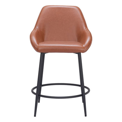 Set of Two 25" Brown And Black Faux Leather And Steel Counter Height Bar Chairs