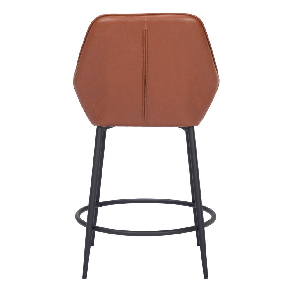 Set of Two 25" Brown And Black Faux Leather And Steel Counter Height Bar Chairs