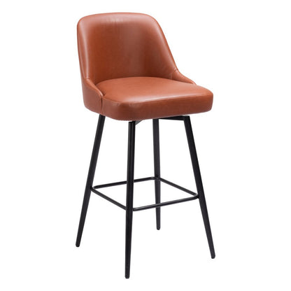 30" Brown And Black Faux Leather And Steel Bar Height Swivel Bar Chair