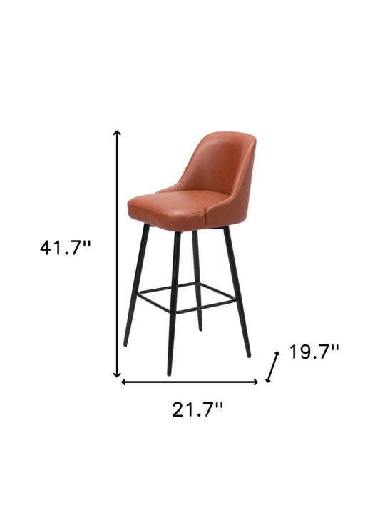 30" Brown And Black Faux Leather And Steel Bar Height Swivel Bar Chair