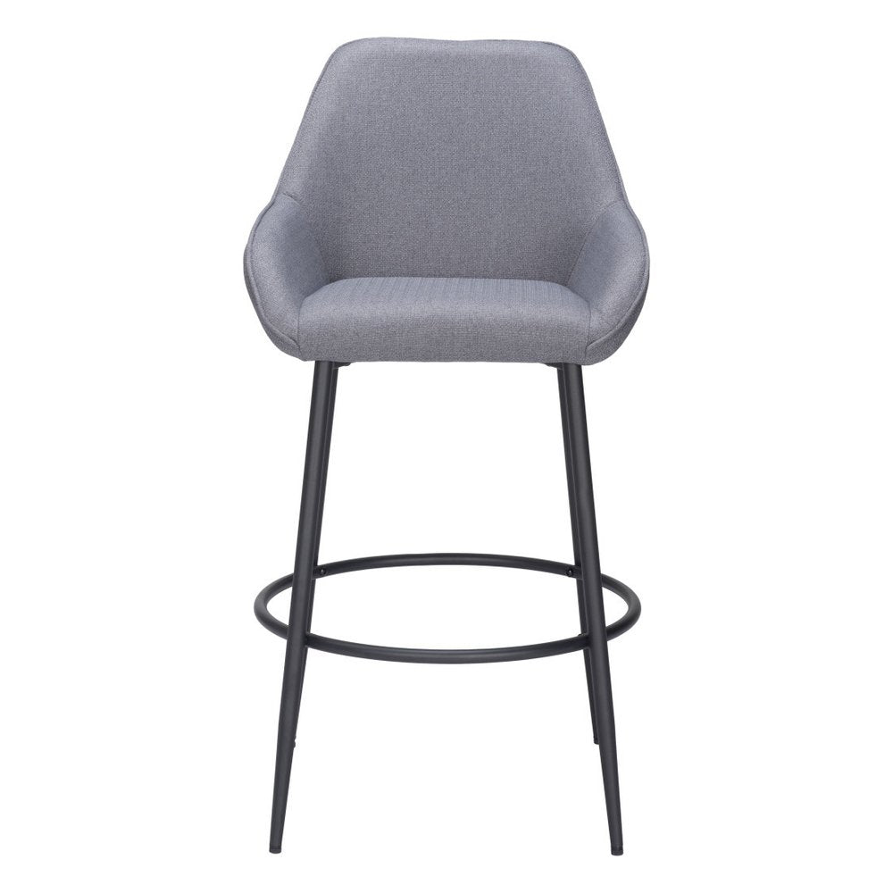 Set of Two 30" Gray And Black Fabric And Steel Bar Height Bar Chairs