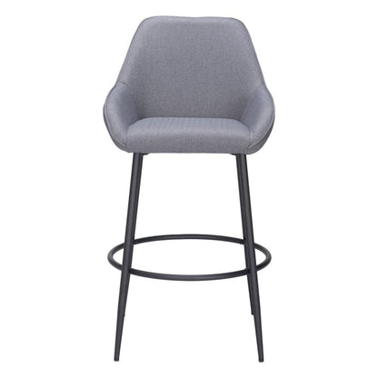 Set of Two 30" Gray And Black Fabric And Steel Bar Height Bar Chairs