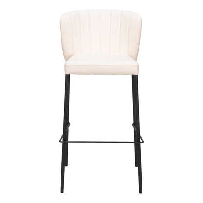 Set of Two 29" Cream And Black Faux Leather And Steel Bar Height Bar Chairs