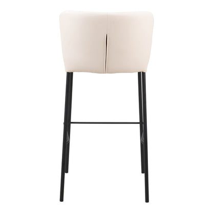 Set of Two 29" Cream And Black Faux Leather And Steel Bar Height Bar Chairs