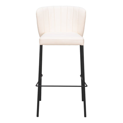Set of Two 29" Cream And Black Faux Leather And Steel Bar Height Bar Chairs