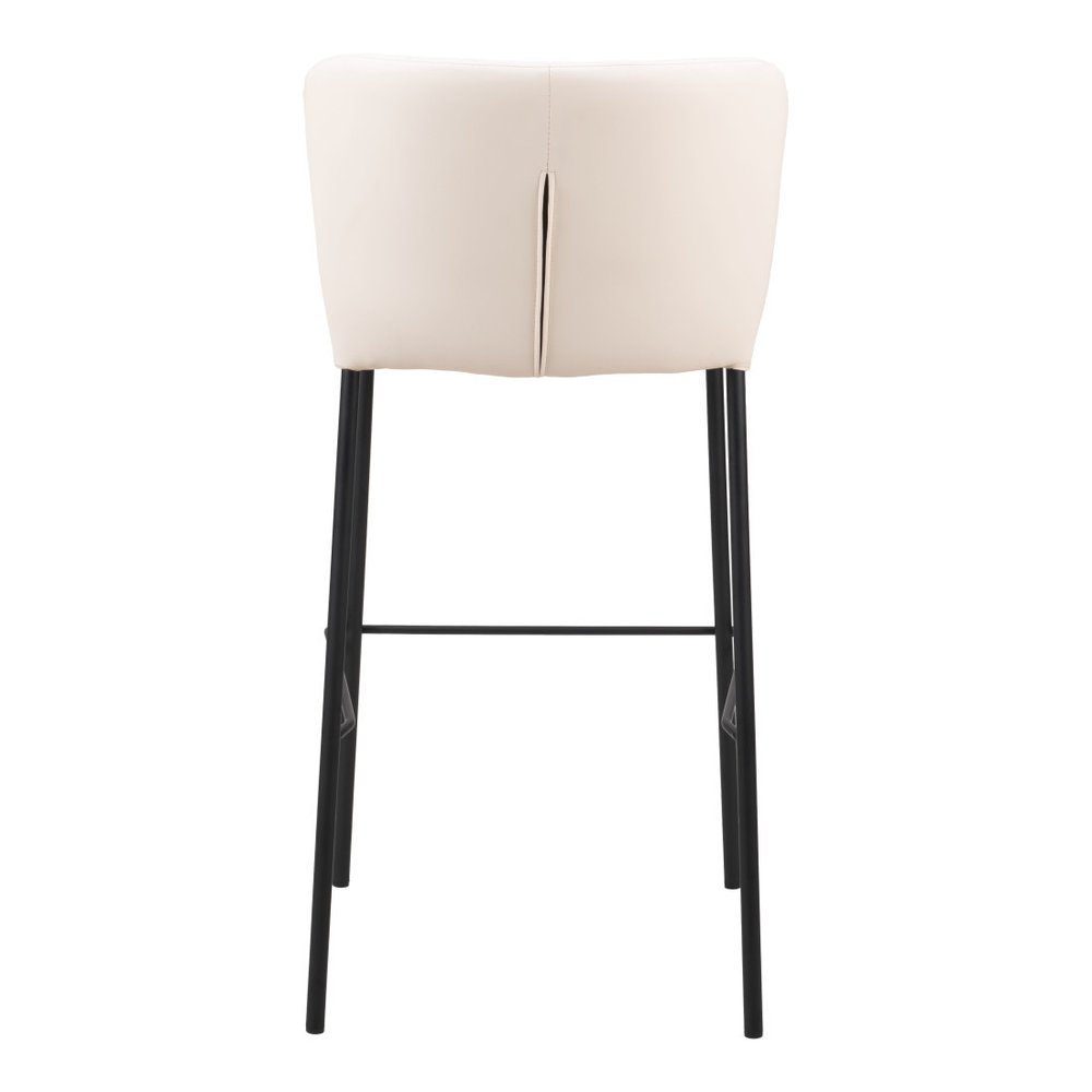 Set of Two 29" Cream And Black Faux Leather And Steel Bar Height Bar Chairs