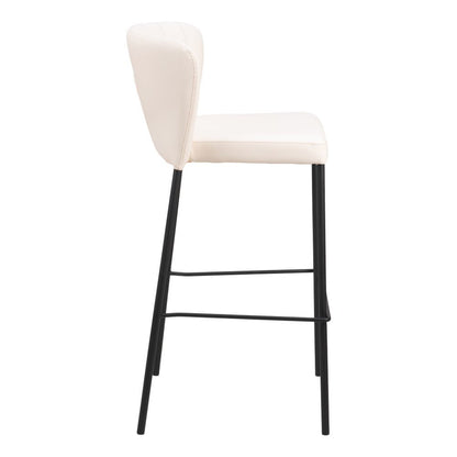 Set of Two 29" Cream And Black Faux Leather And Steel Bar Height Bar Chairs