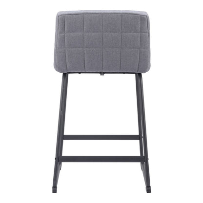 Set of Two 26" Gray And Black Fabric And Steel Counter Height Bar Chairs