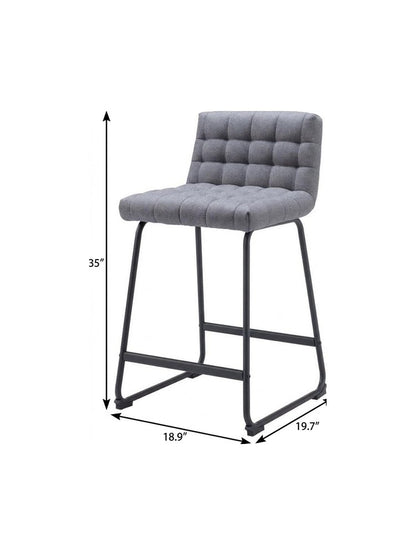 Set of Two 26" Gray And Black Fabric And Steel Counter Height Bar Chairs