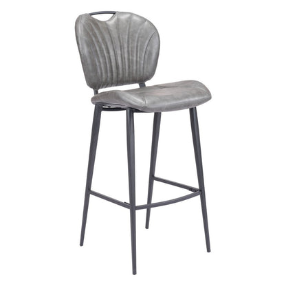 30" Gray And Black Faux Leather And Fabric And Steel Low Back Bar Height Bar Chair
