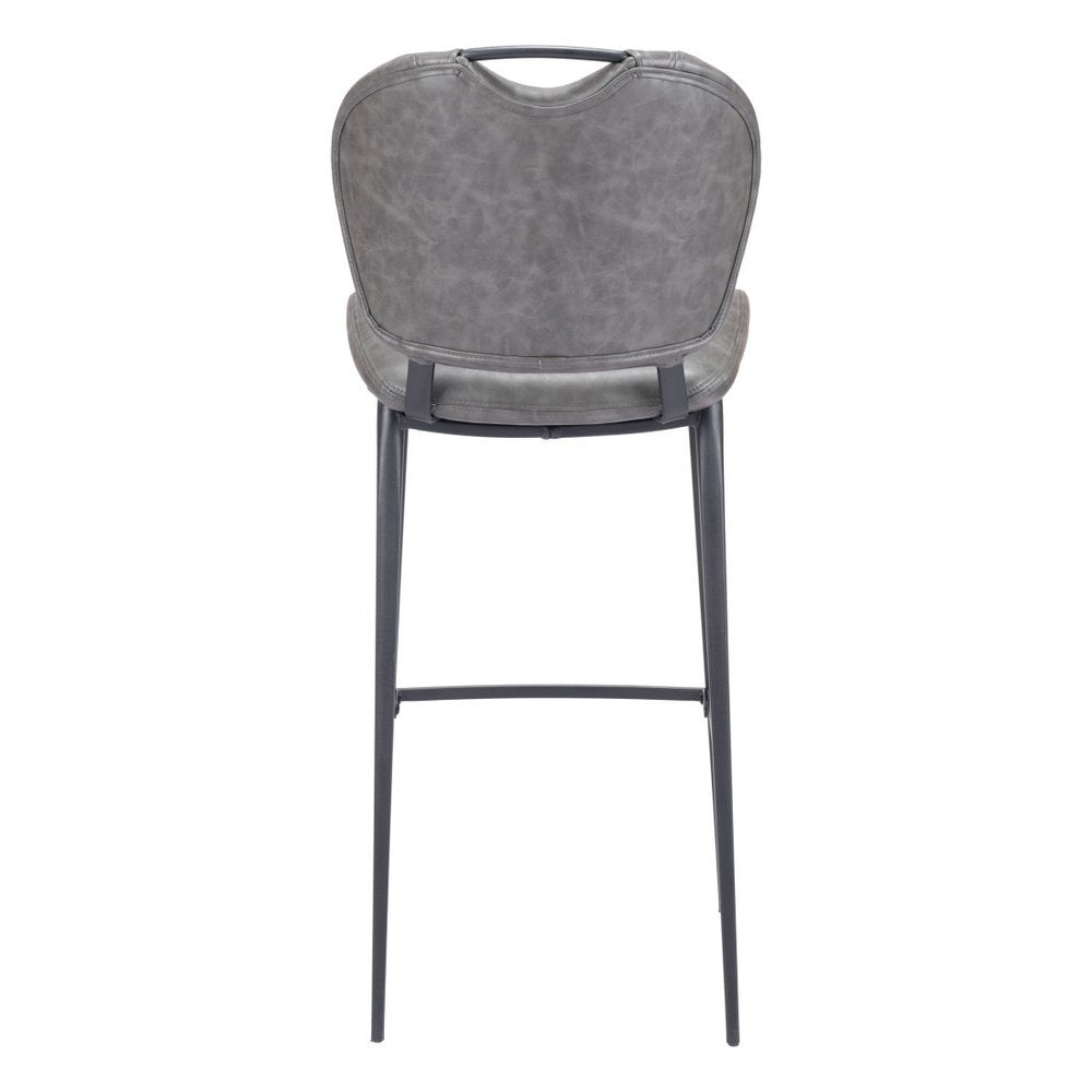 30" Gray And Black Faux Leather And Steel Low Back Bar Height Bar Chair