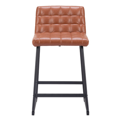 Set of Two 26" Brown And Black Faux Leather And Steel Counter Height Bar Chairs