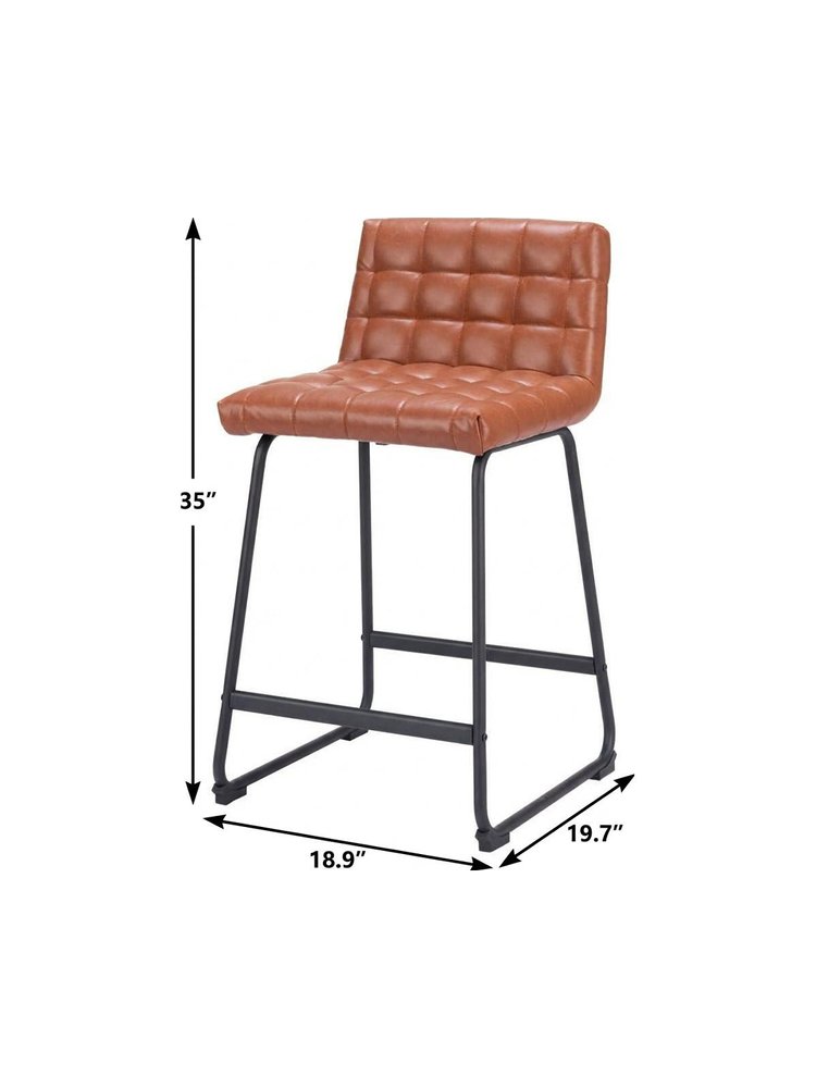 Set of Two 26" Brown And Black Faux Leather And Steel Counter Height Bar Chairs