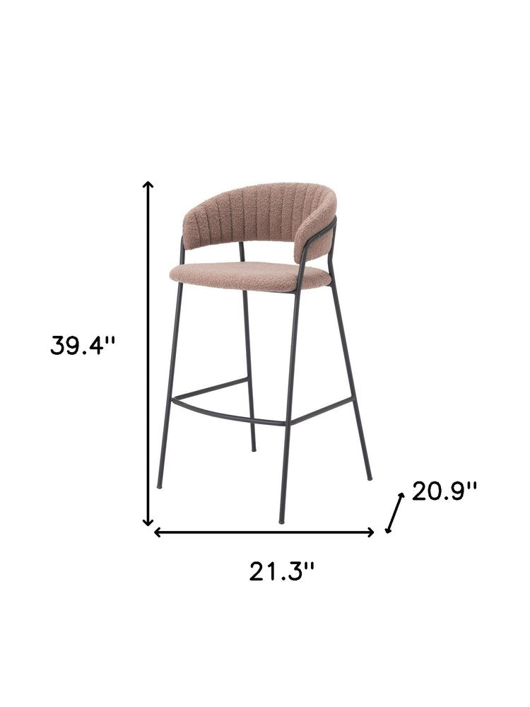 Set of Two 30" Brown and Black Shearling and Steel Low Back Bar Height Bar Chairs