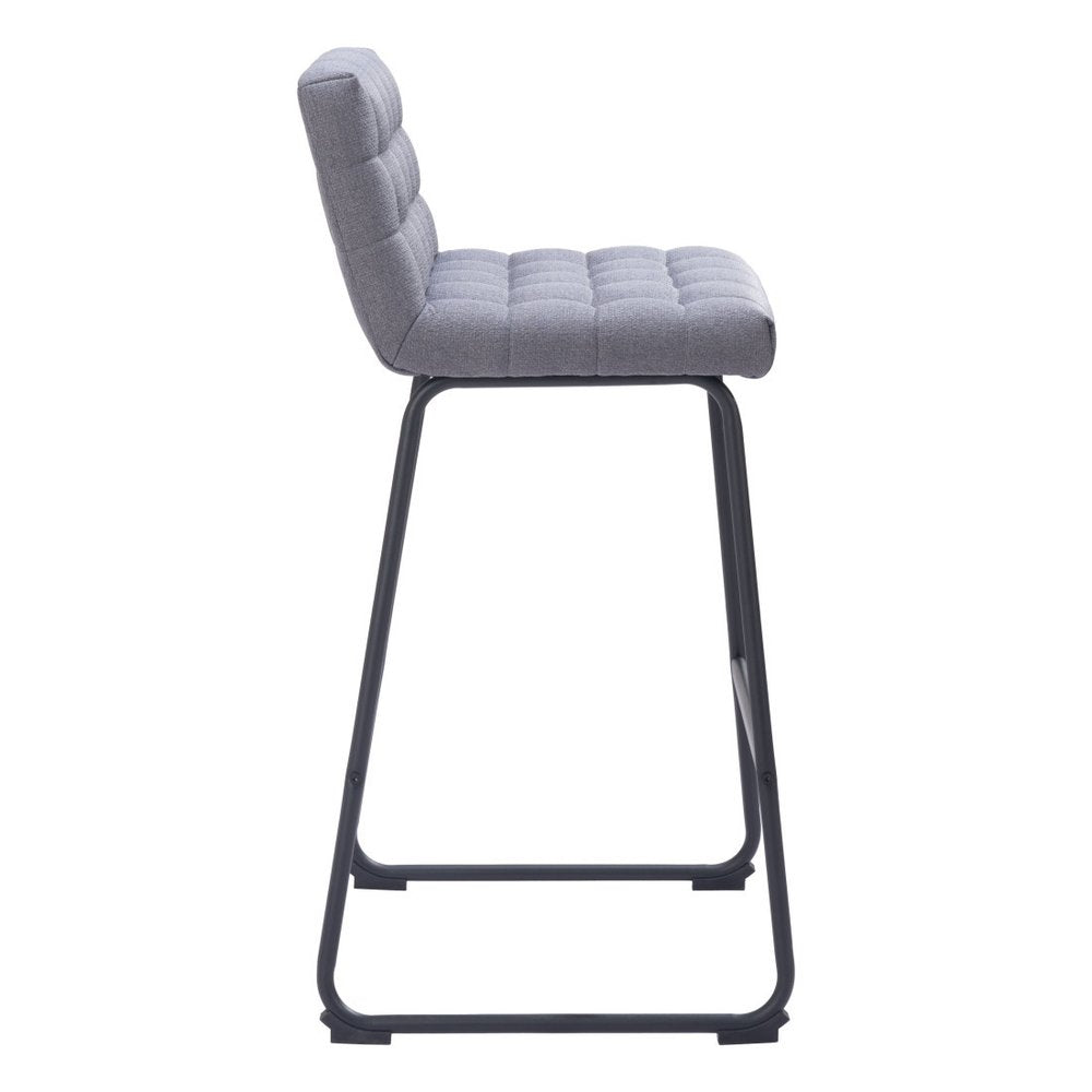 Set of Two 30" Gray And Black Fabric And Steel Bar Height Bar Chairs
