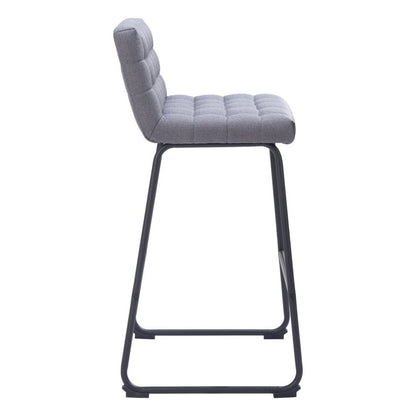 Set of Two 30" Gray And Black Fabric And Steel Bar Height Bar Chairs
