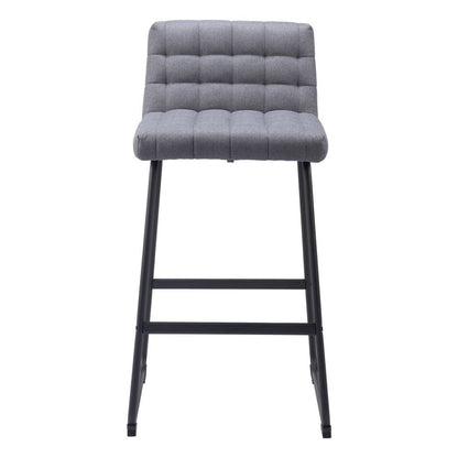 Set of Two 30" Gray And Black Fabric And Steel Bar Height Bar Chairs