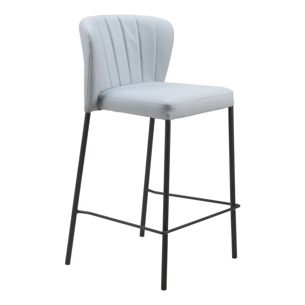 Set of Two 26" Gray And Black Faux Leather And Steel Counter Height Bar Chairs