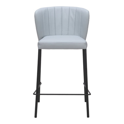 Set of Two 26" Gray And Black Faux Leather And Steel Counter Height Bar Chairs
