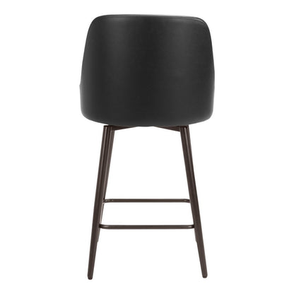 26" Black And Bronze Faux Leather And Steel Counter Height Swivel Bar Chair