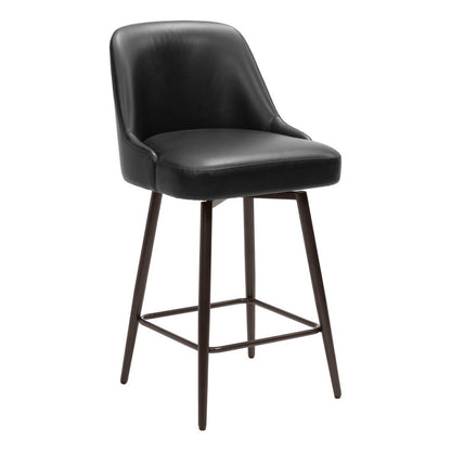 26" Black And Bronze Faux Leather And Steel Counter Height Swivel Bar Chair
