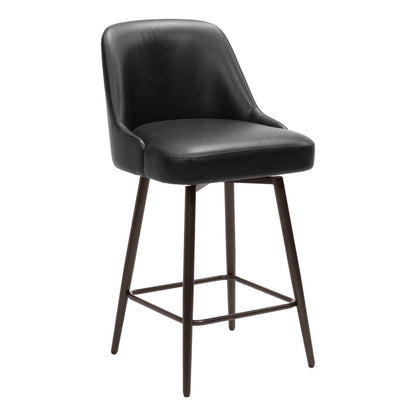 26" Black And Bronze Faux Leather And Steel Counter Height Swivel Bar Chair