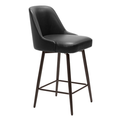 26" Black And Bronze Faux Leather And Steel Counter Height Swivel Bar Chair