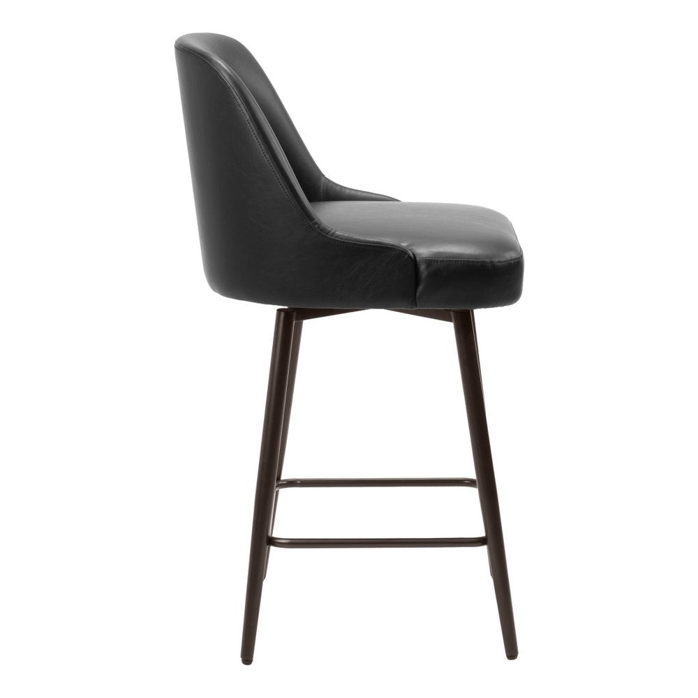 26" Black And Bronze Faux Leather And Steel Counter Height Swivel Bar Chair