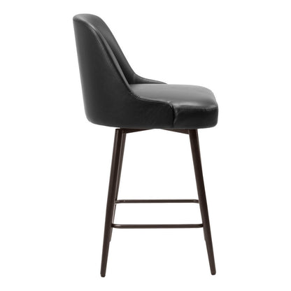 26" Black And Bronze Faux Leather And Steel Counter Height Swivel Bar Chair