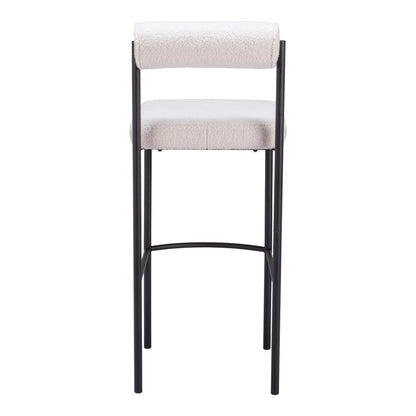 Set of Two 30" Ivory and Black Shearling and Steel Low Back Bar Height Bar Chairs