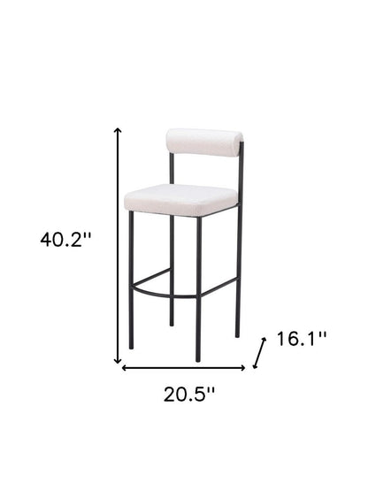 Set of Two 30" Ivory and Black Shearling and Steel Low Back Bar Height Bar Chairs