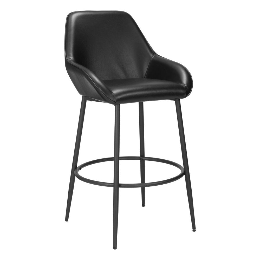 Set of Two 30" Black Faux Leather And Fabric And Steel Bar Height Bar Chairs