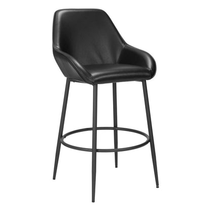 Set of Two 30" Black Faux Leather And Fabric And Steel Bar Height Bar Chairs