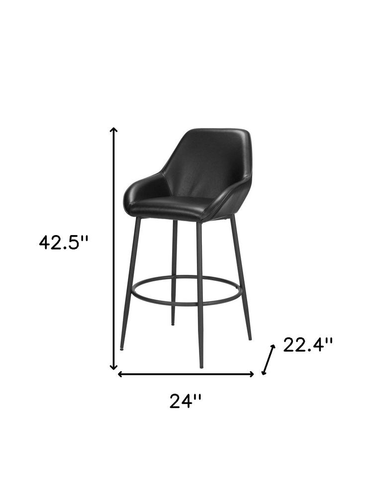 Set of Two 30" Black Faux Leather And Fabric And Steel Bar Height Bar Chairs